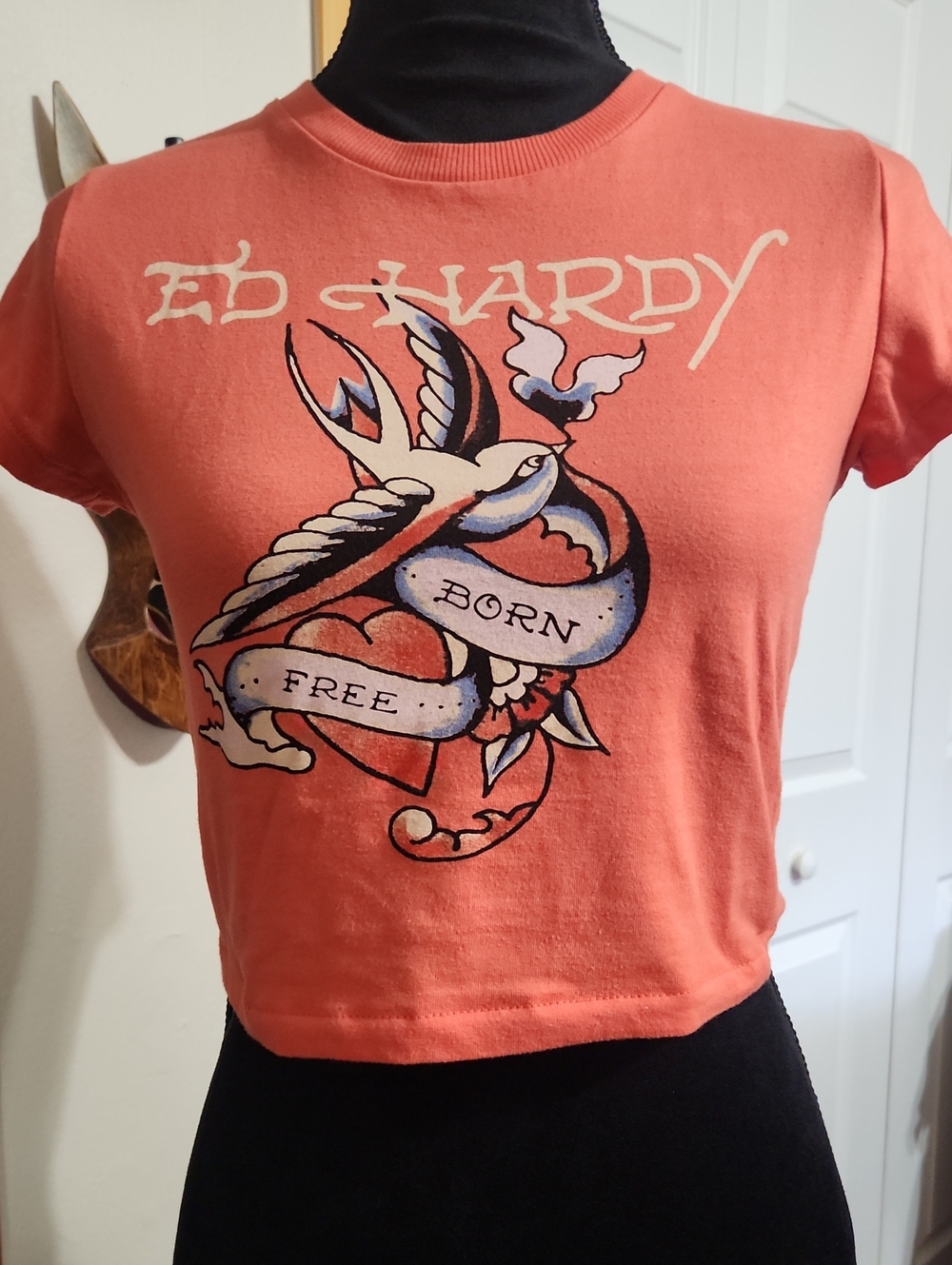 Ed Hardy Coral Short Sleeve 'Born Free' Graphic Tee